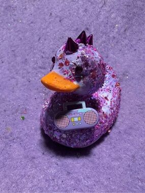 Glitter Purple Punk Duck Bath Toy with Orange Beak